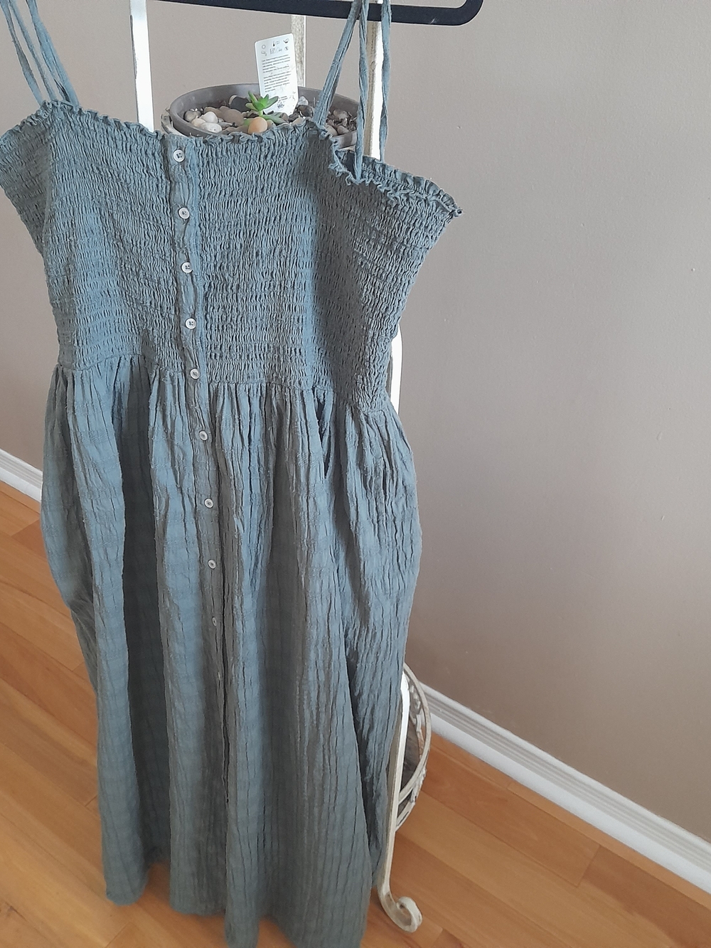 aerie Dusty Green Tie‑Shoulder Smocked Maxi Dress - Picture 3 of 8